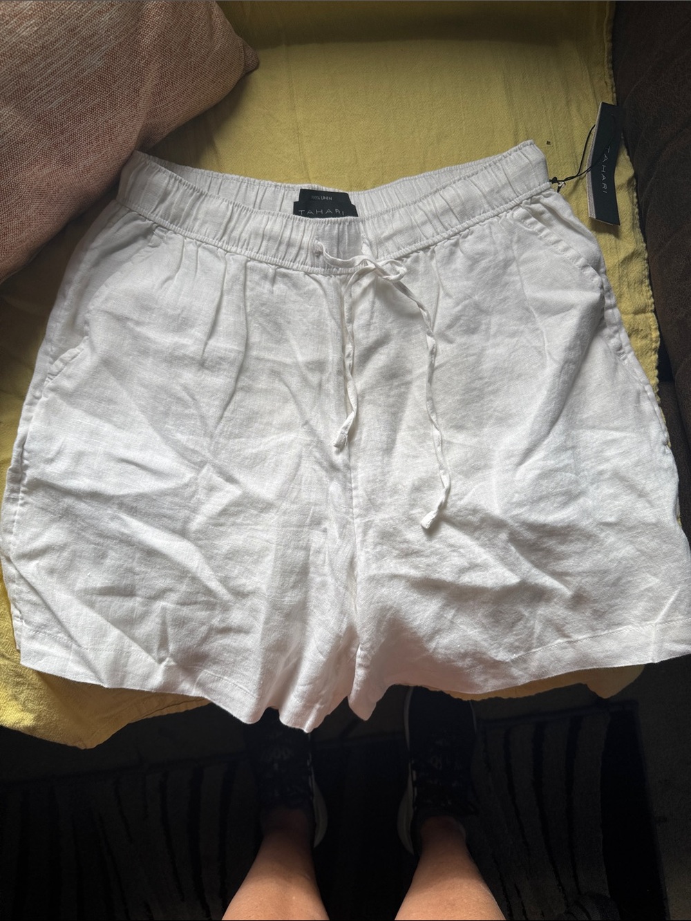 Tahari White Linen-Blend Drawstring Bermuda Shorts NWT!!